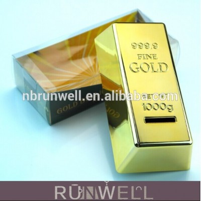 Plastic material bullion shape glittering golden money box