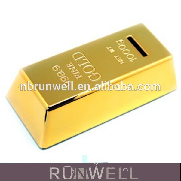 Nice design gold bar shape golden piggy bank as coin saving box