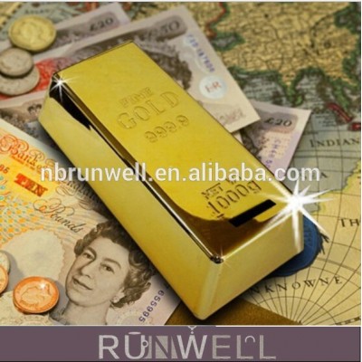 Plastic gold plating bullion shape golden piggy money bank